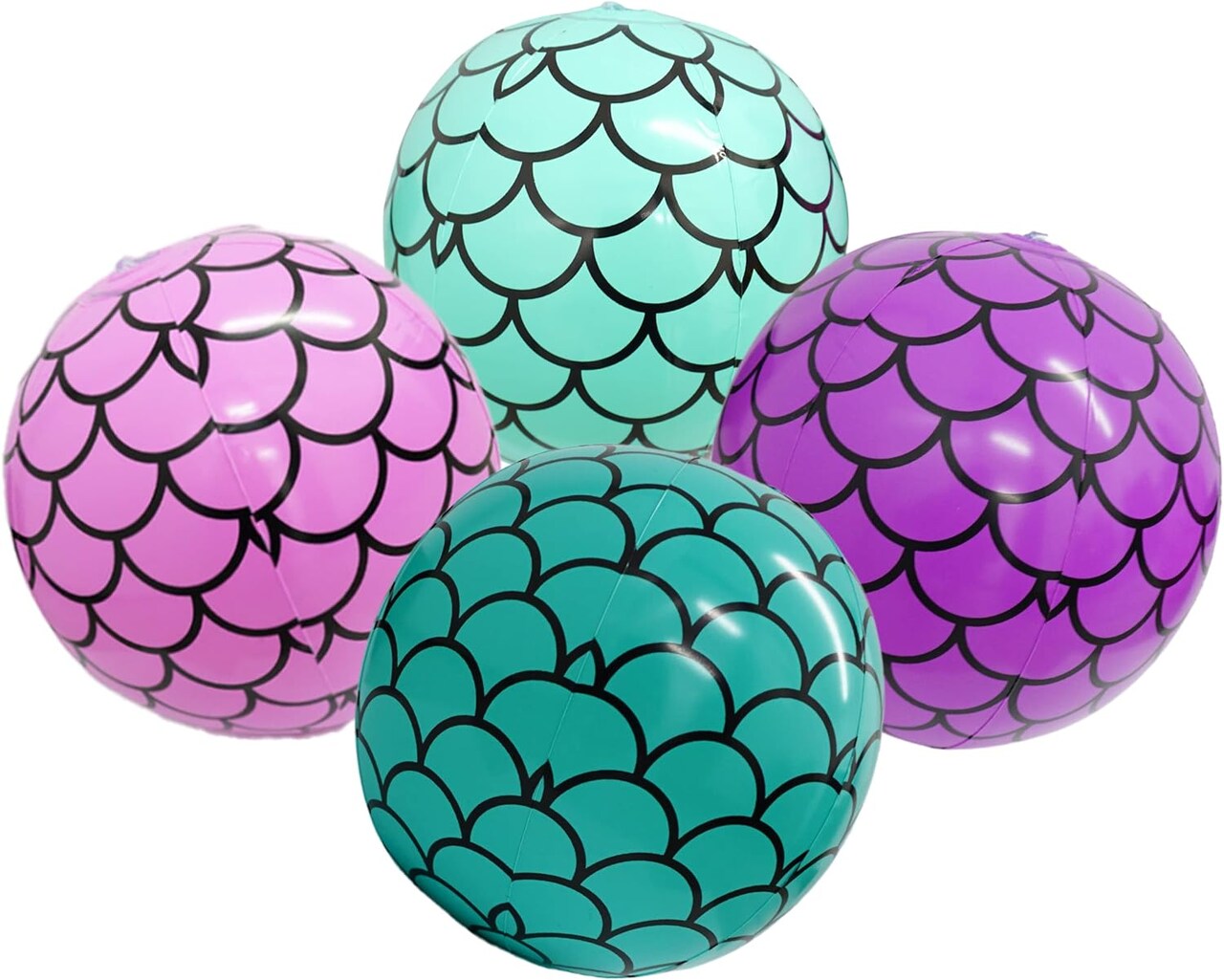 4E’s Novelty 4 Pack Mermaid Beach Balls for Kids - Pool Float Toys & Mermaid Themed Birthday Party Decorations